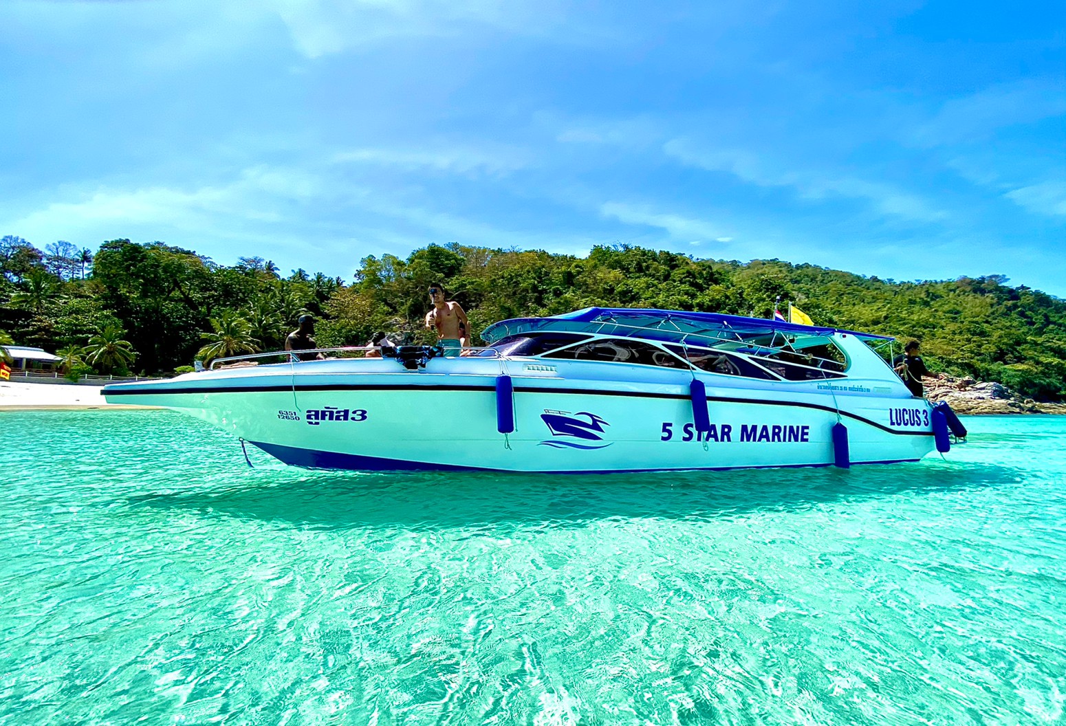 5 Star Marine speedboat Lucus 3 moored in turquoise water