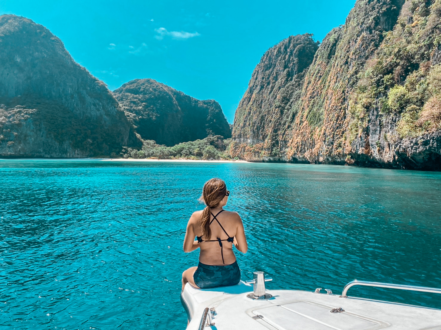 Approaching Maya Bay by speedboat