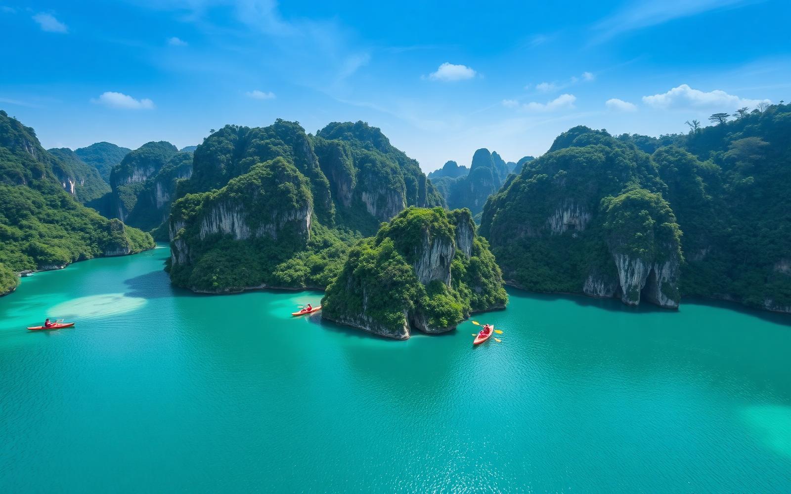 Hidden lagoon (hong) surrounded by jungle cliffs